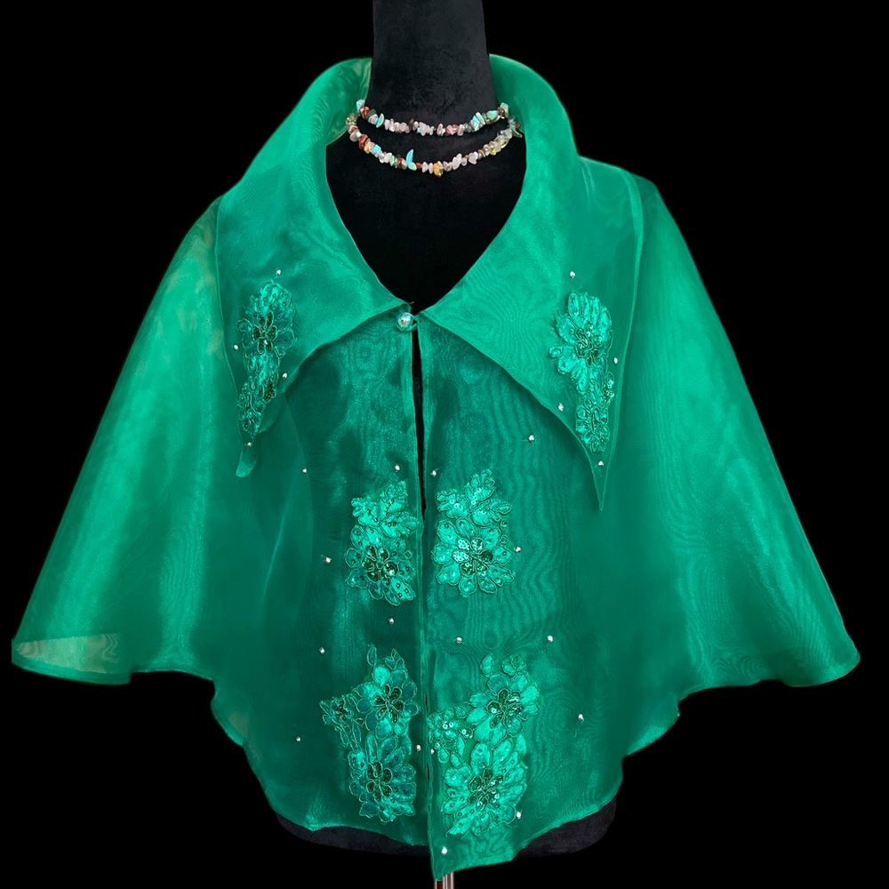 Green Sheer Cape with Floral Details